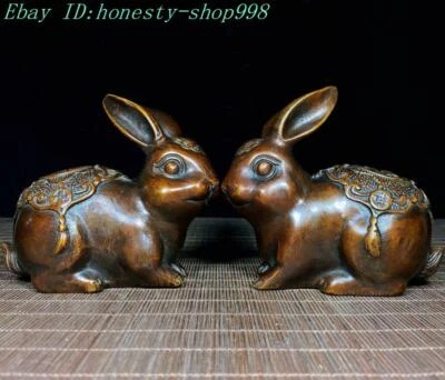 Estatua de conejo de conejo blanco de conejo de conejo blanco de bronce marcado de bronce de porcelana de 4.6" Foto 1 de 4