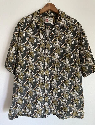 Camisa Hawaiana Para Hombre Hilo Hattie Caqui Verde Palmera Aloha Abotonada Talla XL Foto 1 de 4