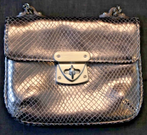 Vintage Talbots Silver Leather Mini Crossbody Bag with Double Chain Link Strap - Picture 1 of 11