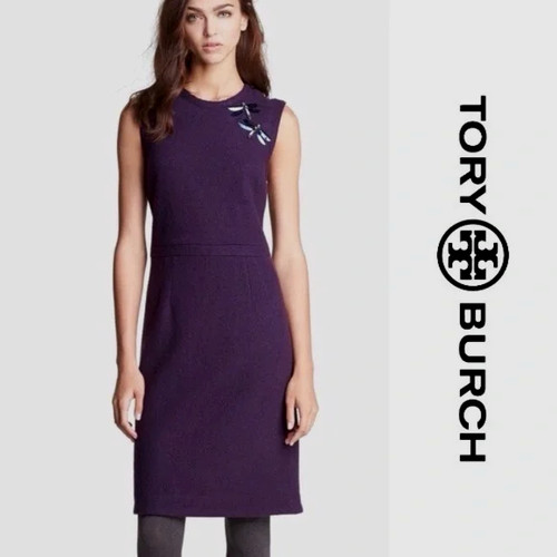 Abito Tory Burch taglia L Jada impreziosito gioielli libellula lana cambio prugna