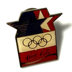 Coca Cola Vintage 1980s Mini 1 inch Lapel Pin USA Olympics Red White Blue Stars! - Picture 1 of 4