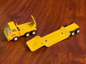 Vintage Yellow Tonka Truck with Cement Frame and Lowboy Trailer 55010 55310 - Picture 1 of 10