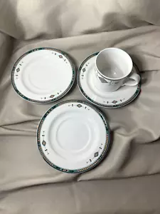 STUDIO NOVA Adirondack Vtg 3 Saucers and 1 cup Southwest Pattern Aztec - Picture 1 of 9
