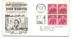 1958 200th Anniversary FDC - Birth of Noah Webster - Scott #1121 - Bild 1 von 2