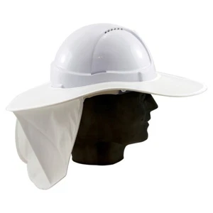 White Hard Hat Helmet Sun Brim with Neck Flap Plastic - Picture 1 of 1