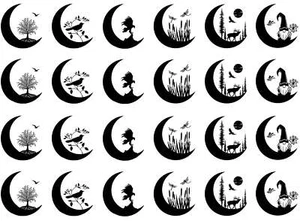 Crescent Moon Scenes 24 pcs 1" Black Fused Glass Decals - Picture 1 of 1