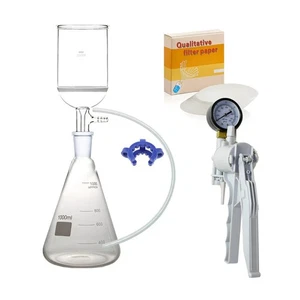1000ml Suction Filtration Kit 70mm Funnel 1L Flask W/Vacuum Pump & Filter Paper - Picture 1 of 1