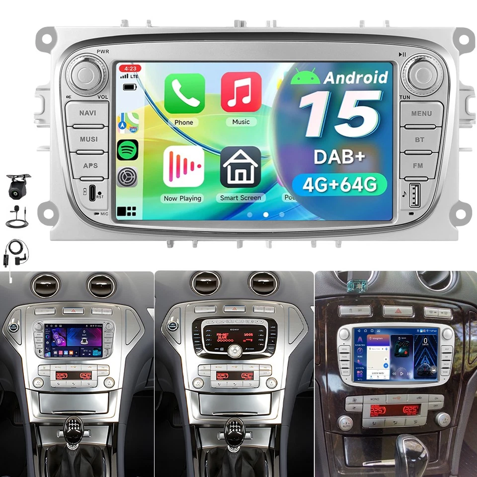 DAB+ Carplay Autoradio Für Ford Mondeo MK4 2008-2011 Android 15 GPS 4G+64GB Kam+ - Bild 1 von 4