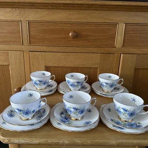 6 X Colclough Nigella (love in a mist) Tea Cups, Saucers & Side Plates 7878 - Picture 1 of 7