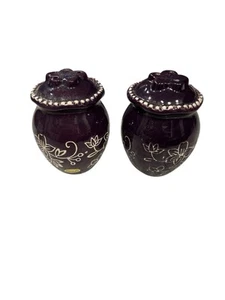 Temptations Salt Pepper Shakers Purple Floral Lace-w Stoppers - Picture 1 of 6