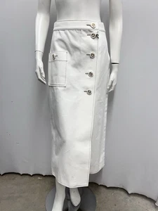 Gucci Natural White Cotton Canvas Skirt NWT 7 Large GG Logo Buttons Size 46 - Picture 1 of 14