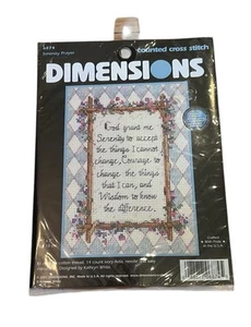 Dimensions Counted cross stitch kit Serenity Prayer 2001 NOS #6874 5x7” By White - Picture 1 of 3
