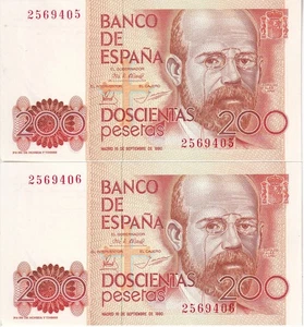 PAREJA CORRELATIVA DE 200 PESETAS DEL AÑO 1980 SIN SERIE SIN CIRCULAR (SC) - Imagen 1 de 2