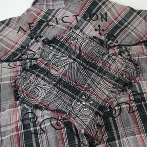 Affliction Black Premium Shirt Mens Medium Long Sleeve Button Up Grunge - Picture 1 of 8