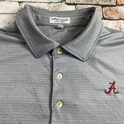 Polo Peter Millar Alabama Para Hombres L Gris Geométrico Roll Tide Carmesí Golf Exterior Foto 1 de 4