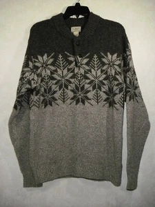 Suéter LL Bean Henley Hombres L-Reg Gris Lana de Cordero Tejido Copo de Nieve Manga Larga - Imagen 1 de 10