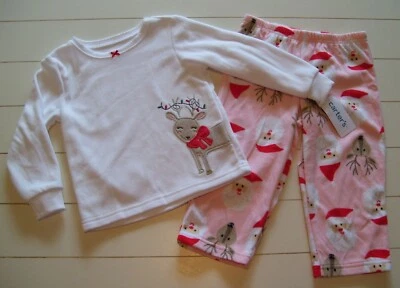 Girls Carter's 2 Pc Fleece Reindeer Santa Christmas Pajamas Sz 4 - Image 1 of 4