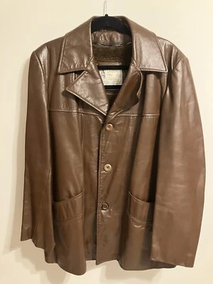 Casaco de couro masculino London Fog marrom 42 Reg com zíper forro de pele sintética vintage - Imagem 1 de 4