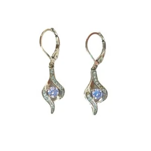 Rundschliff Amethyst Zirkonia Ohrhänger Sterlingsilber 925 Hebelverschluss - Bild 1 von 2