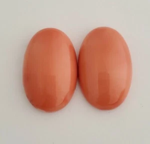 One Pair Extra Large 100% Natural Mediterranean Coral Cabochons 20x31mm - Picture 1 of 5