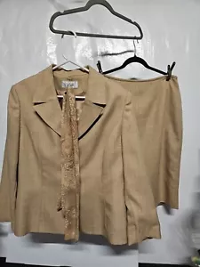 Vintage Womens Gold 3 Pc Le Suit Jacket, Skirt And Scarf Size 16 - Picture 1 of 24