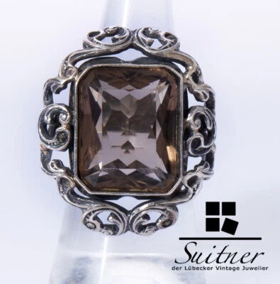 antiker Rauchquarz Ring im Stile des Barocks 925 Silber Größe 54 - Bild 1 von 4