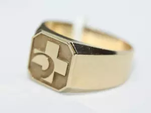 Anello uomo Statement originale oro giallo massiccio 10 carati croce medica medico misura 11,5 - Foto 1 di 12