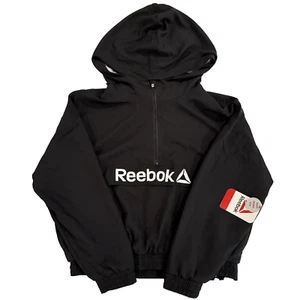 Reebok Black Cropped Windbreaker Hood ½ Zip Active Relaxed Logo Girls M 7-8 NEW - Picture 1 of 16