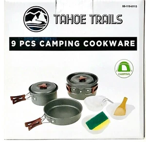 Tahoe Trails 88-119-0115 Camping Cookware 9 Piece Aluminum Mini Pots & Pans Set - Picture 1 of 3