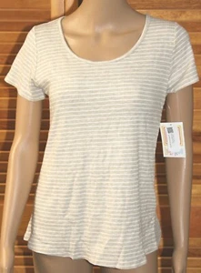 LuLaRoe Womens SML Shirt Tan Classic T White Stripes NWT $35 - Imagen 1 de 3