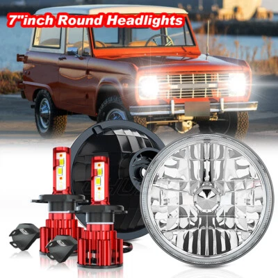 Par de faros LED redondos de 7 pulgadas para haz alto bajo para Ford Bronco 1966-1976 1977 Foto 1 de 4