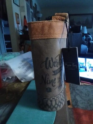 Myra Bag “Working From Nine To Wine ” Wine Bag Khaki Green Leather Canvas NWTs - Image 1 of 3
