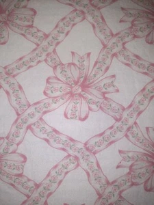 Gorgeous Cottimaryanne Queen Flat Sheet White Pink Ribbon Bows Scalloped Border - Picture 1 of 9