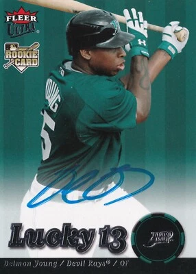 Tarjeta Fleer Ultra 2007 firmada por Delmon Young #250 Rays Twins Orioles Foto 1 de 3