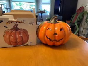 VTG ELEMENTS HALLOWEEN JACK-O-LANTERN PUMPKIN CERAMIC TEA LIGHT CANDLE HOLDER - Picture 1 of 4
