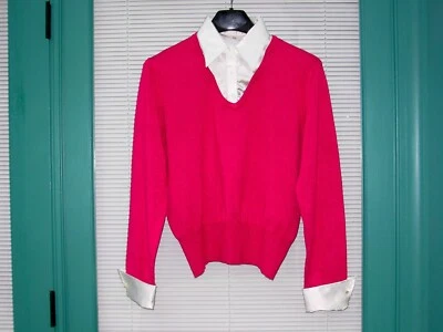 Pullover rosa intenso para mujer NINE & Co. cuello en V puños desmontables grandes nuevo sin etiquetas Foto 1 de 4