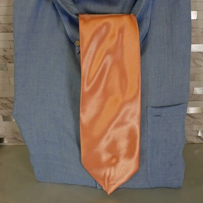 Naranja Satén Corbata Para Hombres Sólido Brillante Vestido de Boda Traje Cuello Ancho KARL KNOX Foto 1 de 4