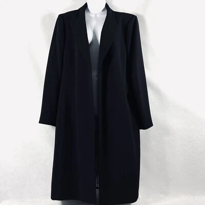 Chaqueta Larga Le Suit Mujer’s 18 Negra Frente Abierto Mangas Largas Forrada Cuello Redondo Foto 1 de 4