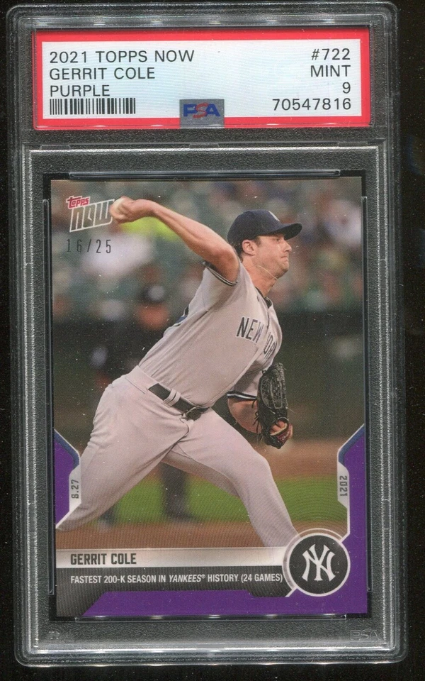 2021 Topps Now #722 Gerrit Cole Purple Parallel /25 PSA Graded 9 - Image 1 of 1