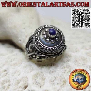 Anello in Argento 925‰ a scatola - porta veleno con lapislazzulo tondo - Foto 1 di 7