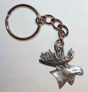 MOOSE Head Fine Pewter Keychain Key Chain Ring USA Made - Picture 1 of 2