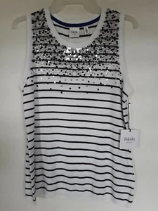 RAFAELLA WOMEN'S WHITE SLEEVELESS TANK KNIT TOP/BLOUSE SEQUIN SIZE M NWT - Picture 1 of 4