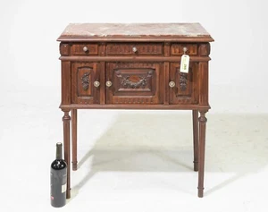 LOUIS XVI STYLE INSET MARBLE TOP HALL CHEST / CABINET - Picture 1 of 8
