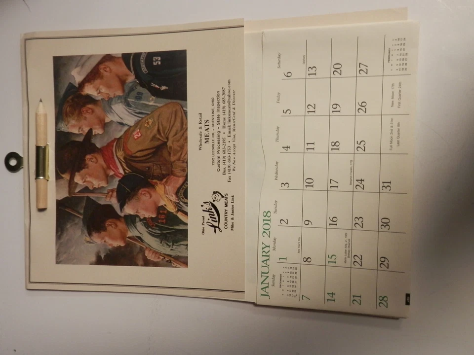 Calendario 2018 con impresión Norman Rockwell de Boy Scouts (receta, recibos, lápiz) Foto 1 de 1