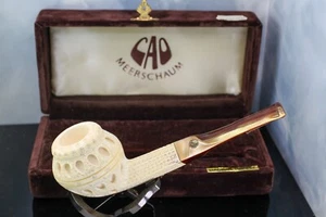 UNSMOKED Best CAO MEERSCHAUM Lattice Bulldog Apple Shape PIpe Amber Stem Box - Picture 1 of 21