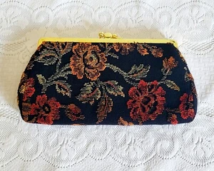 Vtg Kiss Lock Clutch Carpetbag Tapestry Textured *JR USA* Beautiful Gold Accent - Picture 1 of 4