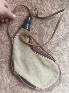 Suede & Leather Wine Or Water Bag Pouch Festival Drinks Vintage Canteen - Picture 1 of 3