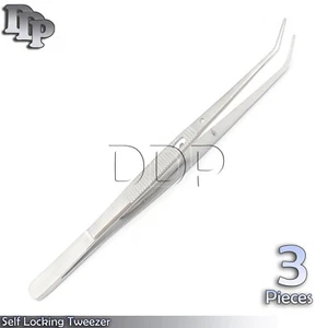 3 Pcs Dental Self Locking Tweezer Surgical Cotton & Dressing Serrated Forceps - Picture 1 of 3