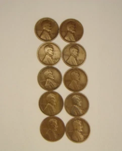 Lot of 10 1923 S Lincoln Wheat Cents 1c US Coins You Grade VG/F - Picture 1 of 7