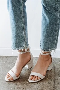 Lulus Women's 10 Harper Grey Ankle Strap Open Toe Block Heels - Picture 1 of 10
